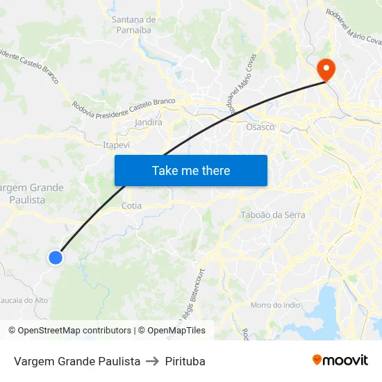 Vargem Grande Paulista to Pirituba map
