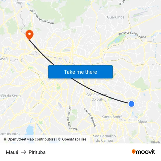 Mauá to Pirituba map