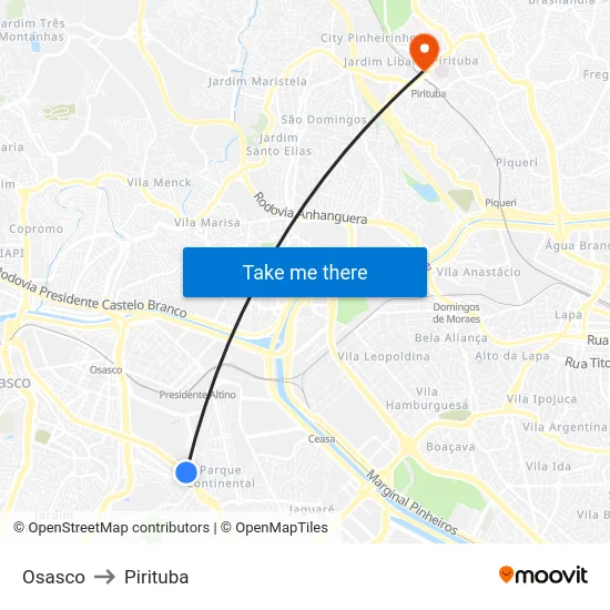 Osasco to Pirituba map