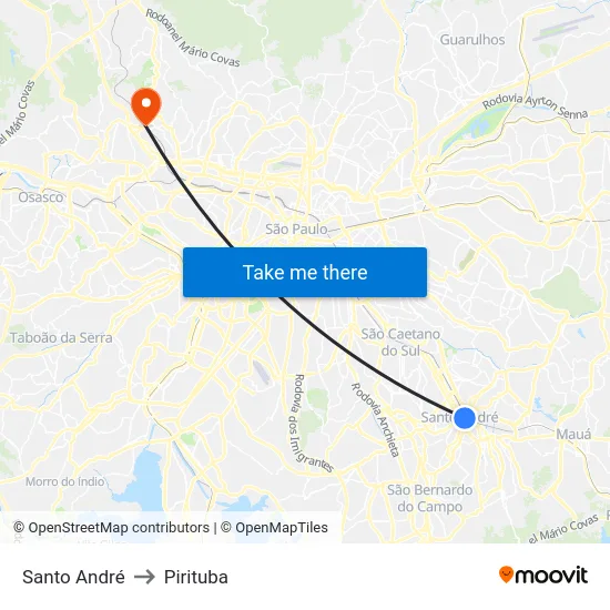 Santo André to Pirituba map