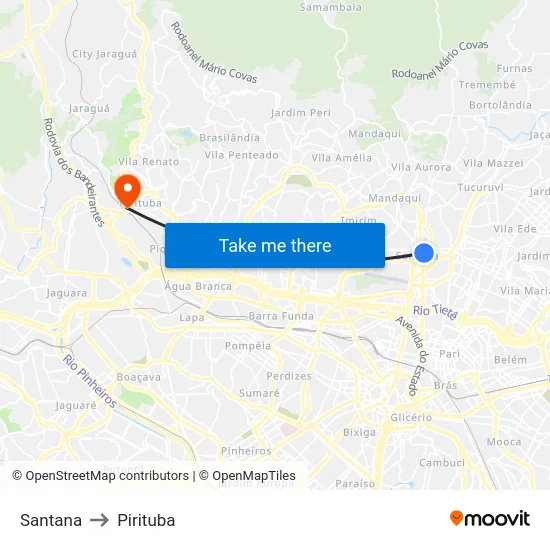 Santana to Pirituba map