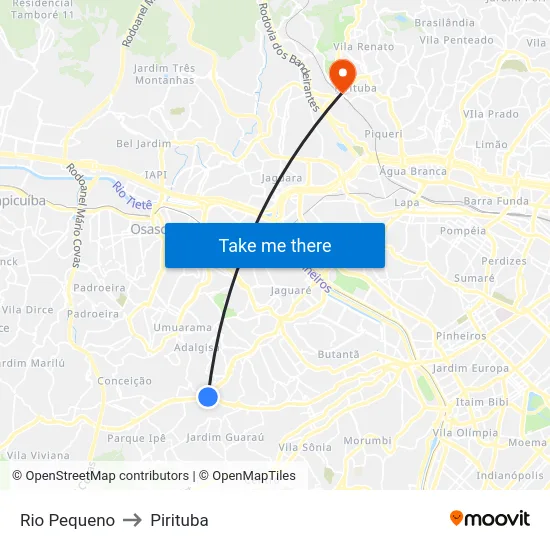 Rio Pequeno to Pirituba map