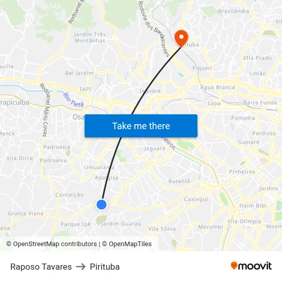 Raposo Tavares to Pirituba map
