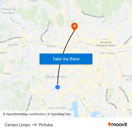 Campo Limpo to Pirituba map