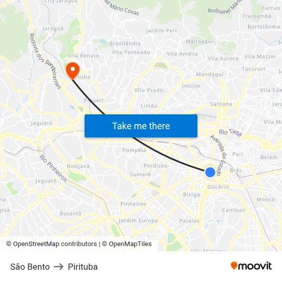São Bento to Pirituba map