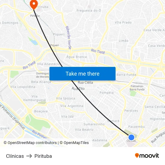Clínicas to Pirituba map