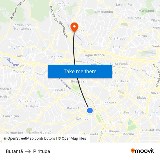 Butantã to Pirituba map