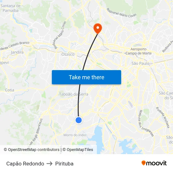 Capão Redondo to Pirituba map