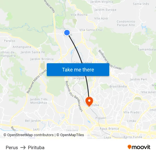 Perus to Pirituba map