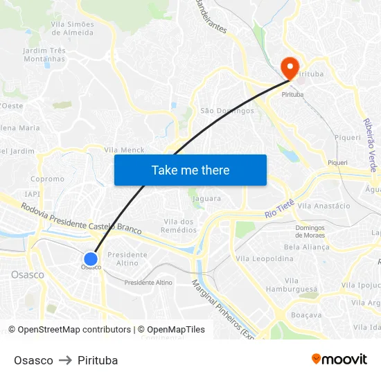 Osasco to Pirituba map