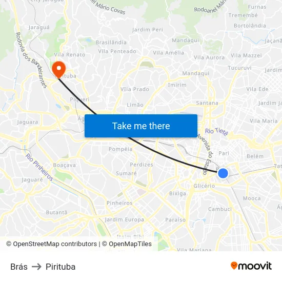 Brás to Pirituba map