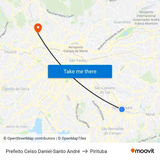 Prefeito Celso Daniel-Santo André to Pirituba map