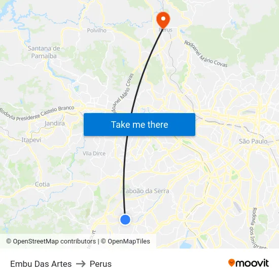Embu Das Artes to Perus map