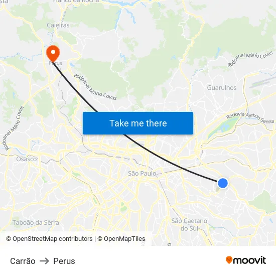 Carrão to Perus map