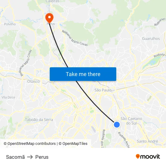 Sacomã to Perus map