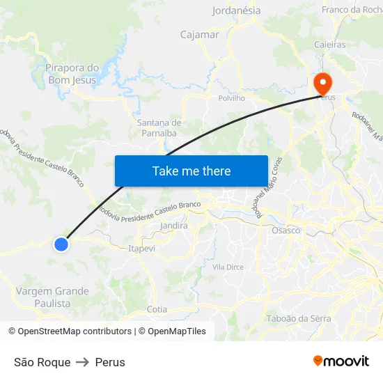 São Roque to Perus map