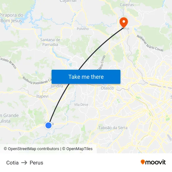 Cotia to Perus map