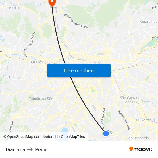 Diadema to Perus map