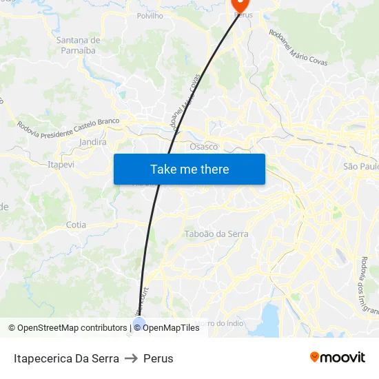 Itapecerica Da Serra to Perus map