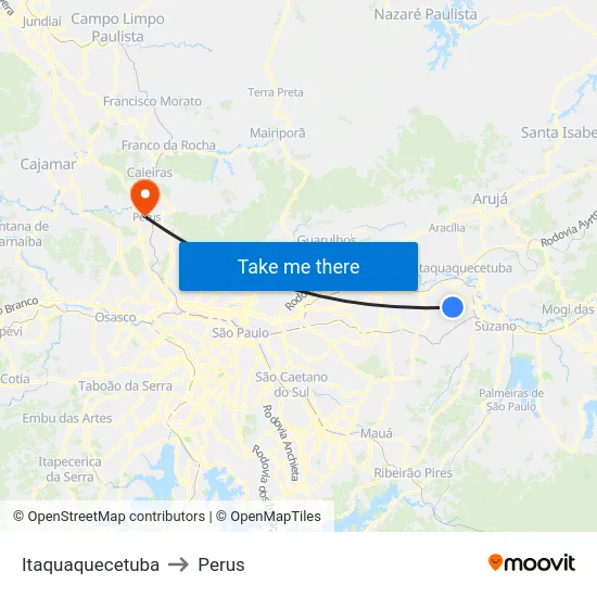 Itaquaquecetuba to Perus map