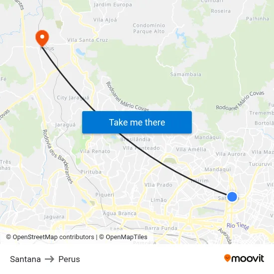 Santana to Perus map