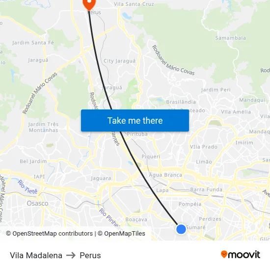 Vila Madalena to Perus map