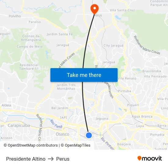 Presidente Altino to Perus map