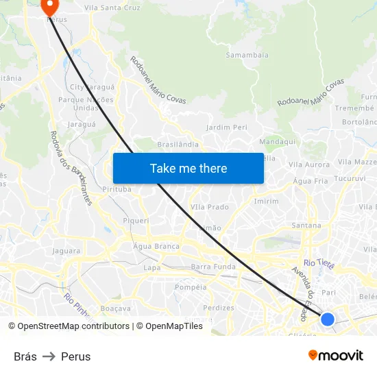 Brás to Perus map