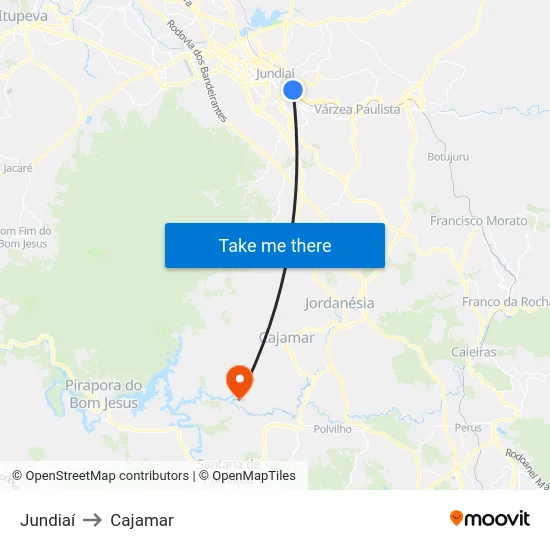 Jundiaí to Cajamar map