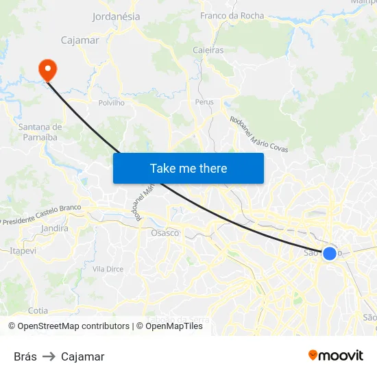 Brás to Cajamar map