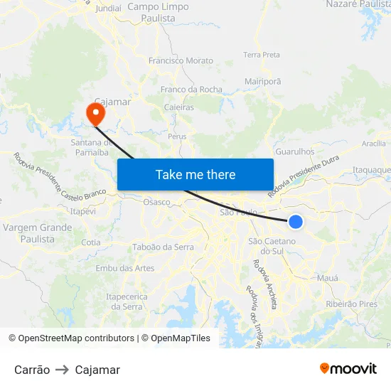 Carrão to Cajamar map