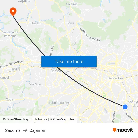 Sacomã to Cajamar map