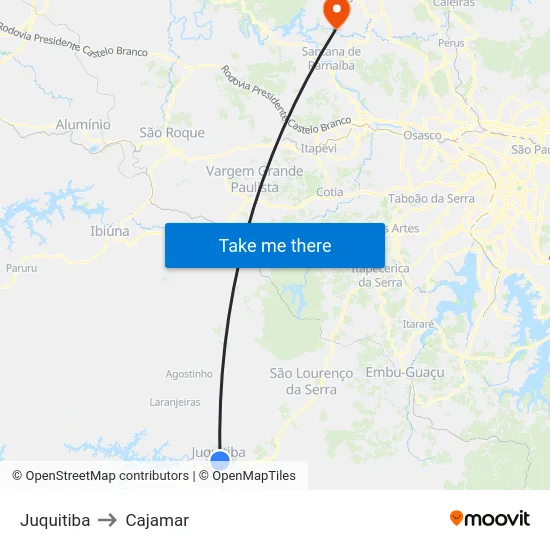 Juquitiba to Cajamar map