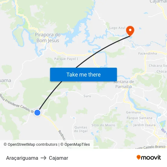 Araçariguama to Cajamar map