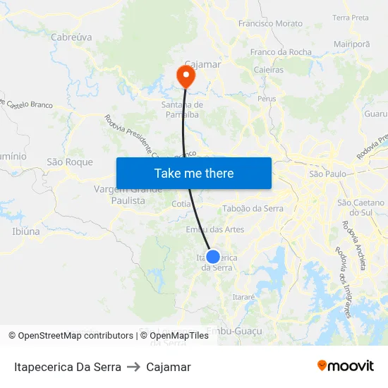 Itapecerica Da Serra to Cajamar map