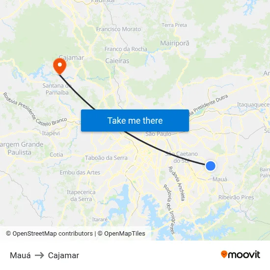 Mauá to Cajamar map