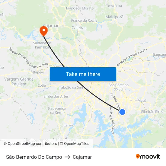 São Bernardo Do Campo to Cajamar map