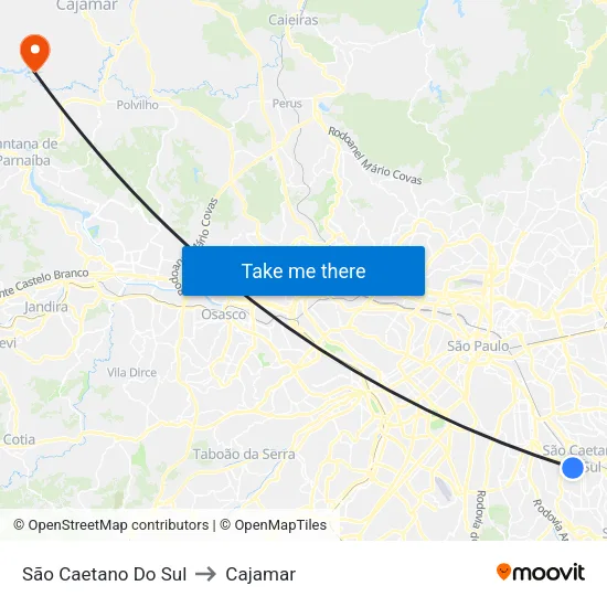 São Caetano Do Sul to Cajamar map