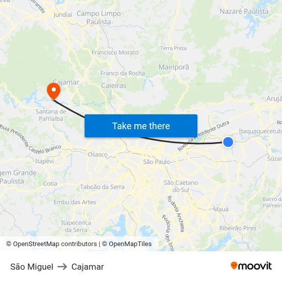São Miguel to Cajamar map