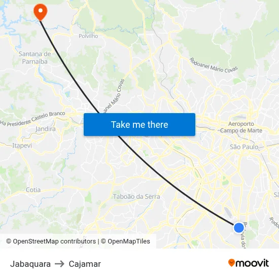 Jabaquara to Cajamar map