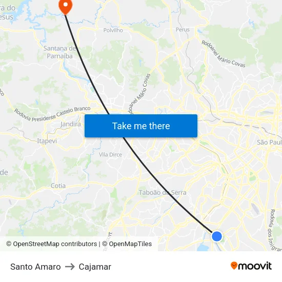 Santo Amaro to Cajamar map