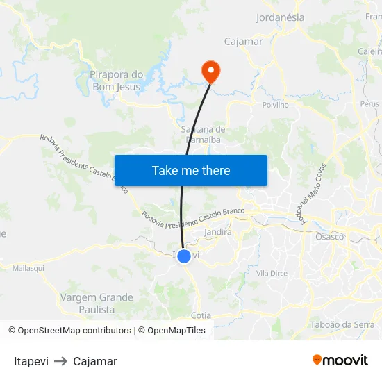 Itapevi to Cajamar map