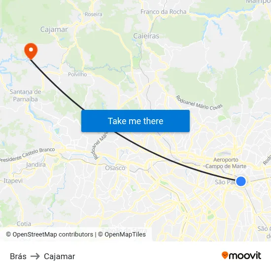 Brás to Cajamar map