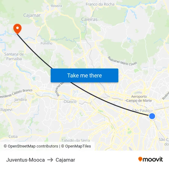 Juventus-Mooca to Cajamar map