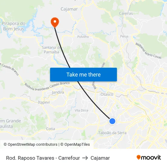 Rod. Raposo Tavares - Carrefour to Cajamar map