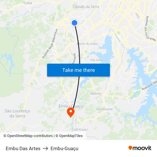 Embu Das Artes to Embu-Guaçu map