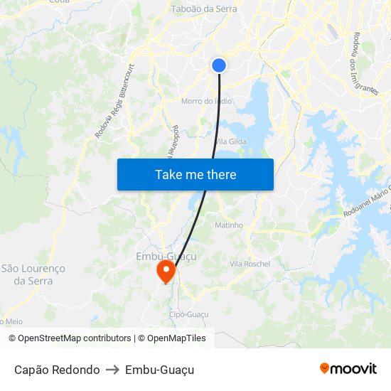 Capão Redondo to Embu-Guaçu map