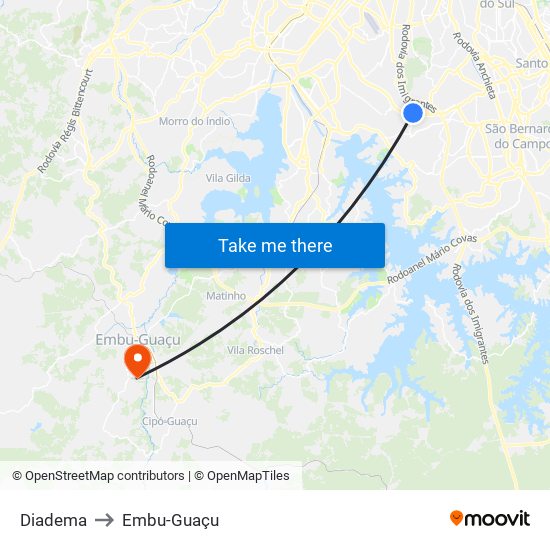 Diadema to Embu-Guaçu map