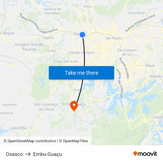 Osasco to Embu-Guaçu map
