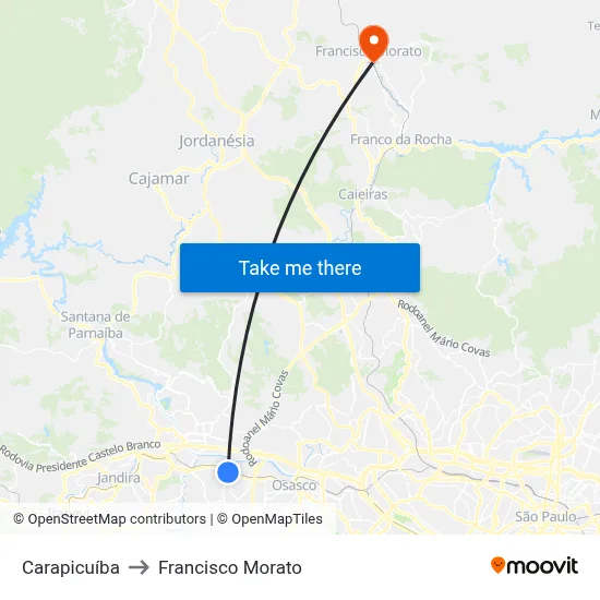 Carapicuíba to Francisco Morato map